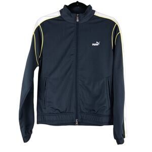 Puma Blue Yellow White Strip Full Zip Pocket Lightweight Athletic Track Jacket